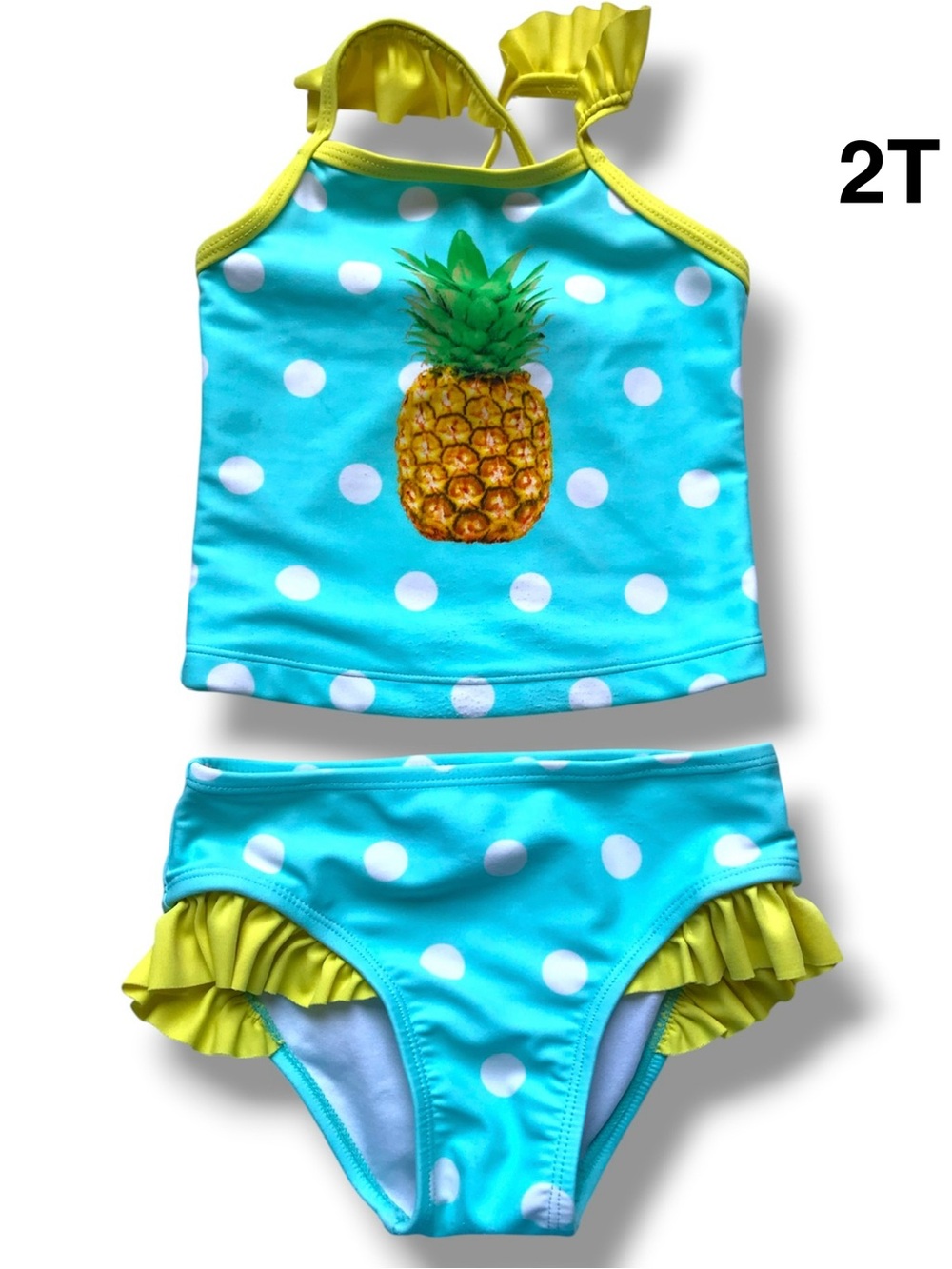 Kids Pineapple Print Swim Set - Blue and Yellow Size 2T
